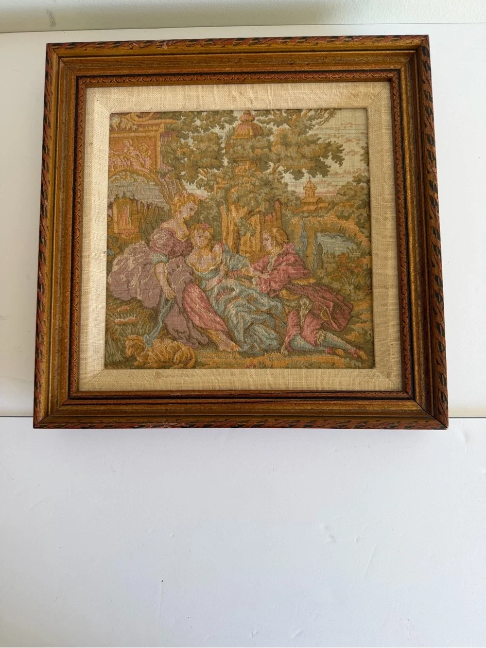 Vintage French Rococo Courting Scene Framed Tapestry - Perfect Condition
